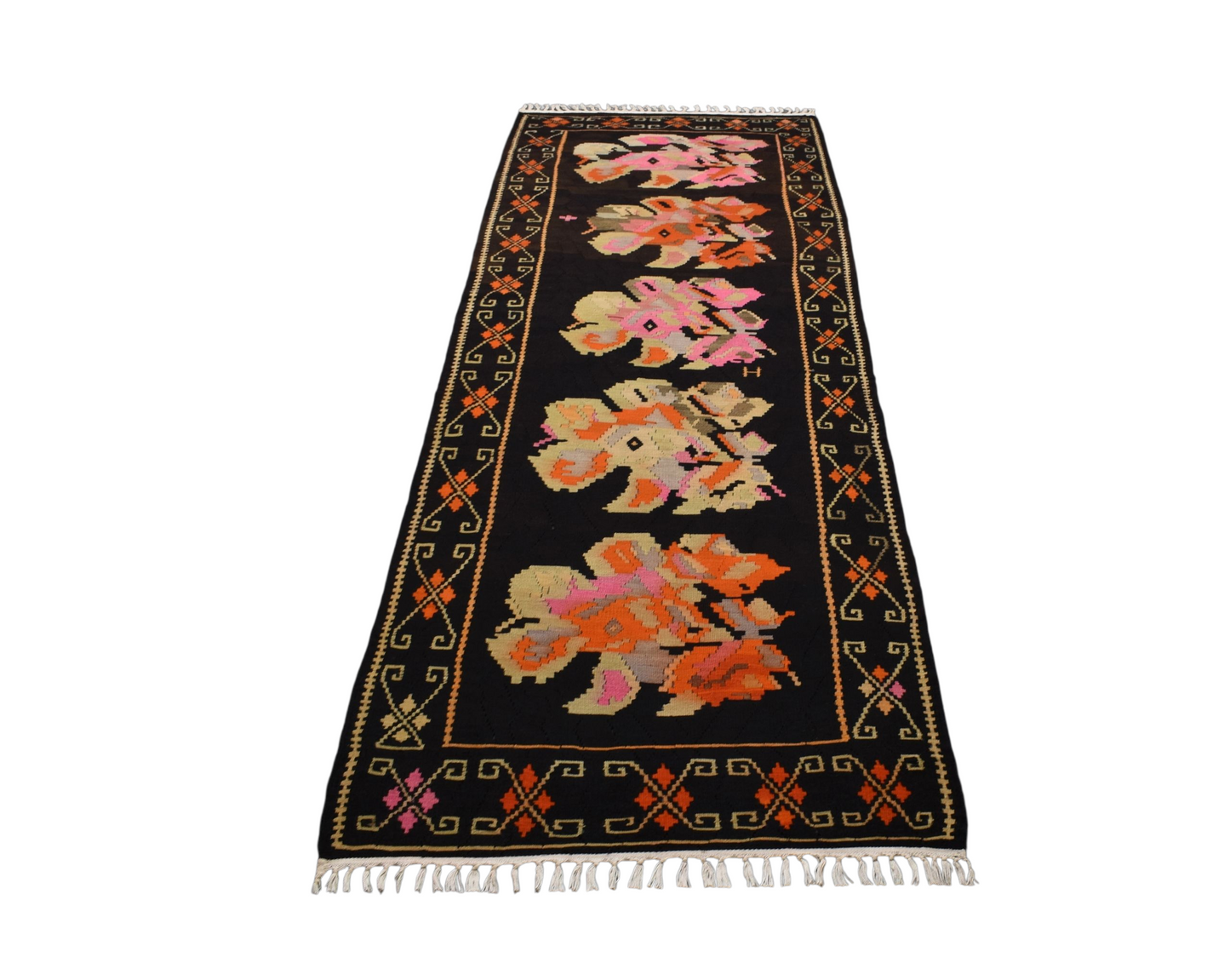 Kilim Antik El Dokuma Güllü Çiçekli Kirmen Karabağ Yolluk Yün Kilimi 0147 - Yeni - Çok Renkli