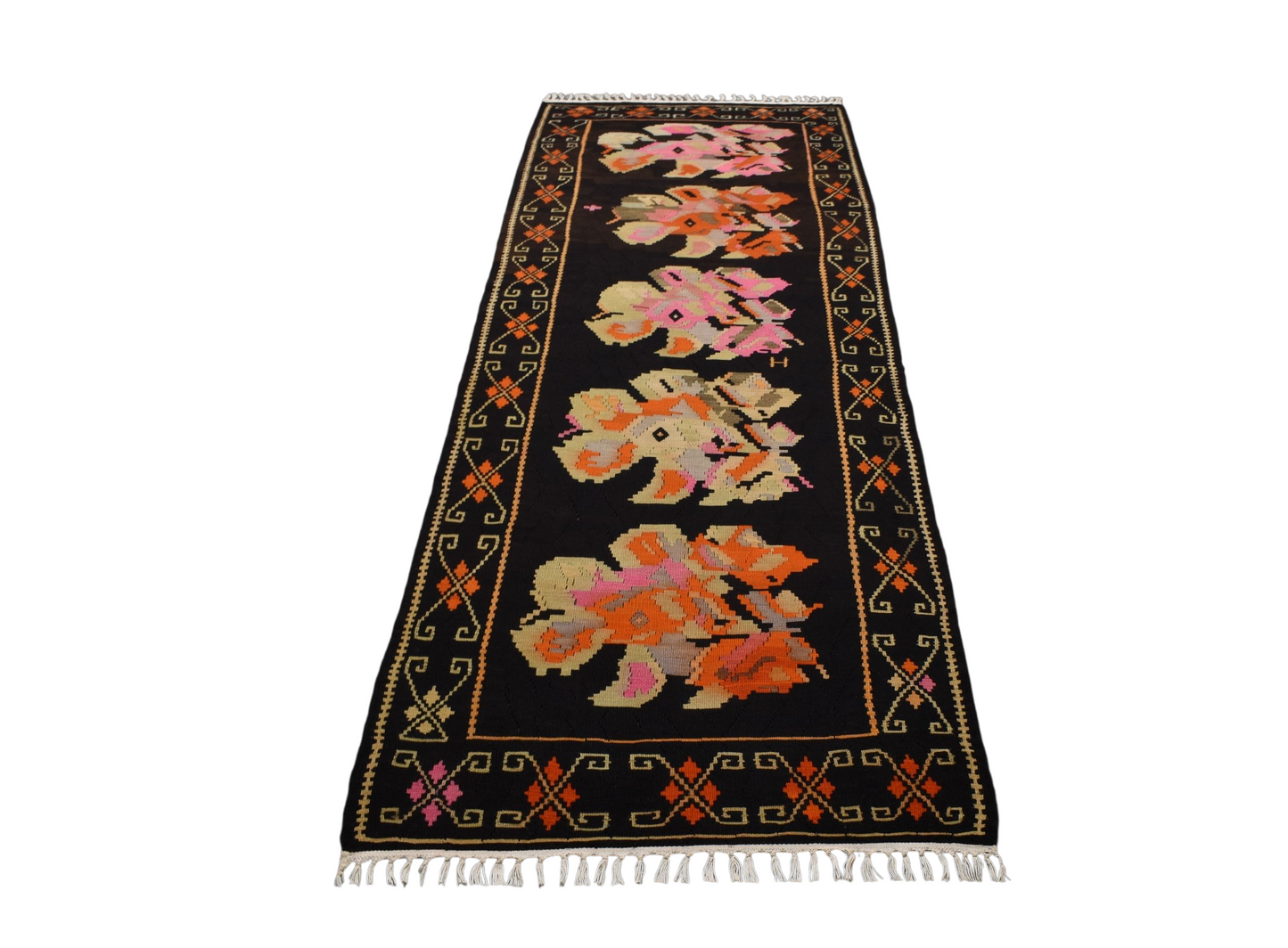 Kilim Antik El Dokuma Güllü Çiçekli Kirmen Karabağ Yolluk Yün Kilimi 0147 - Yeni - Çok Renkli