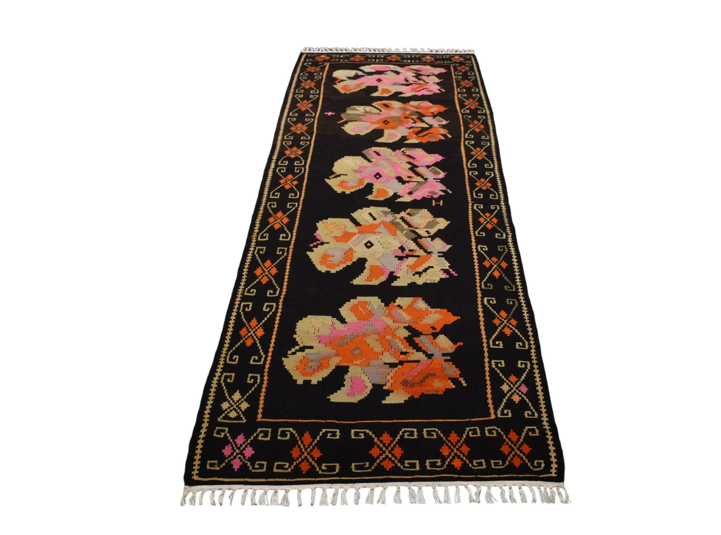 Kilim Antik El Dokuma Güllü Çiçekli Kirmen Karabağ Yolluk Yün Kilimi 0147 - Yeni - Çok Renkli