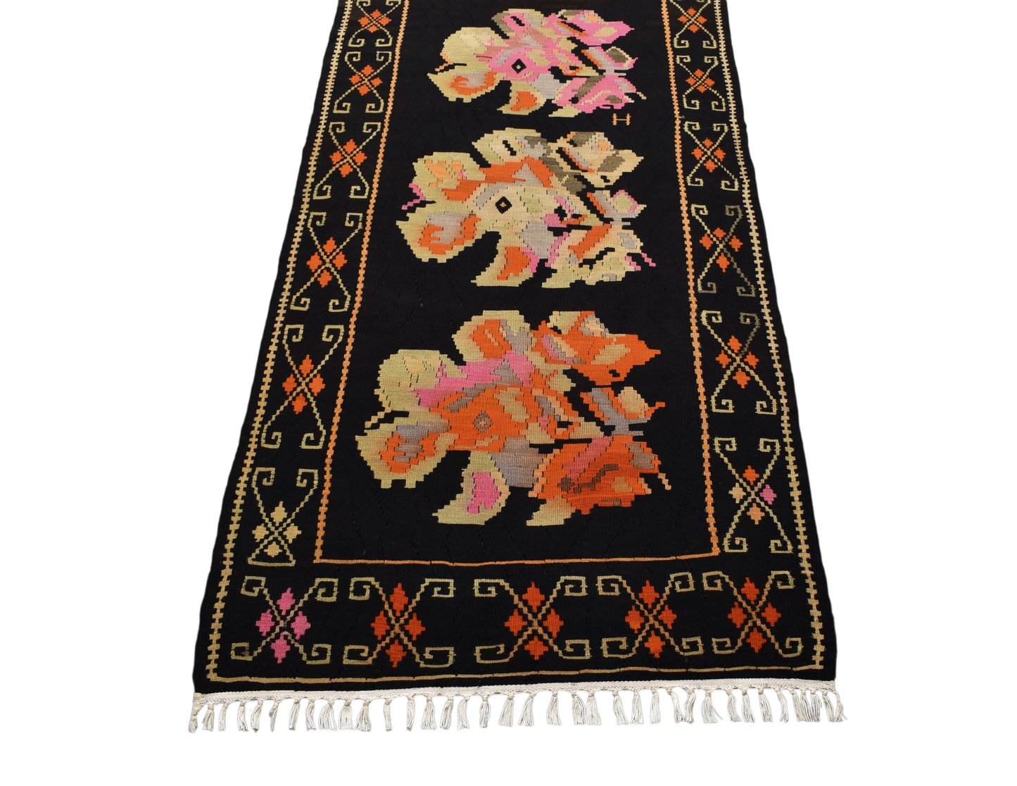 Kilim Antik El Dokuma Güllü Çiçekli Kirmen Karabağ Yolluk Yün Kilimi 0147 - Yeni - Çok Renkli