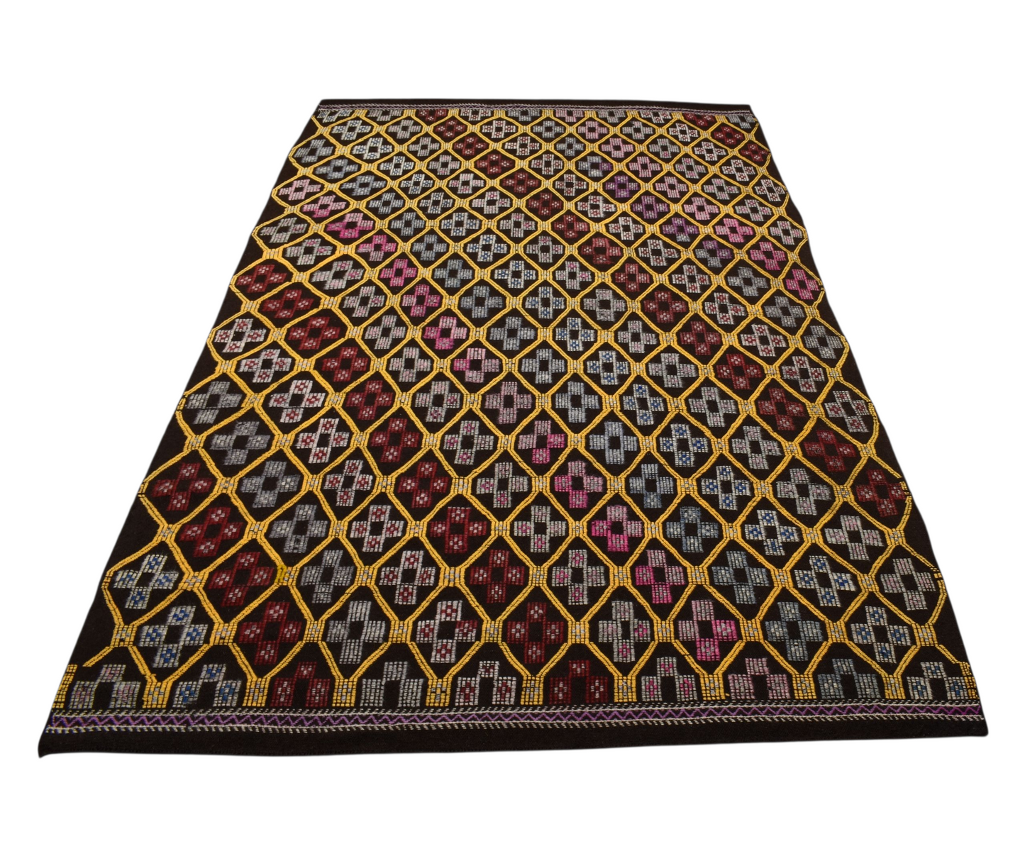 Kilim Antik El Dokuması Otantik Karapınar Yörük Yün Cecim Kilimi 0152 - Yeni - Çok Renkli