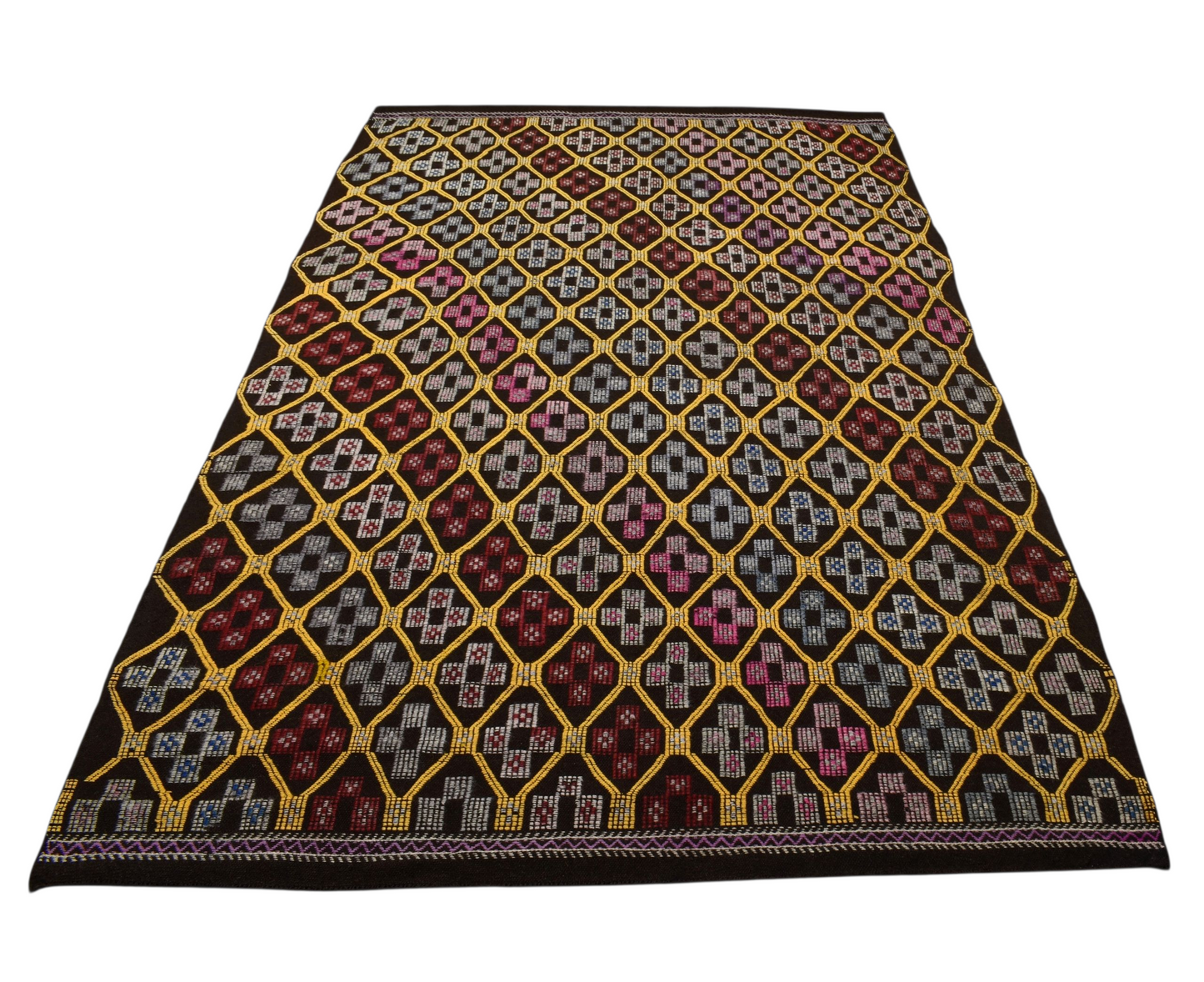 Kilim Antik El Dokuması Otantik Karapınar Yörük Yün Cecim Kilimi 0152 - Yeni - Çok Renkli