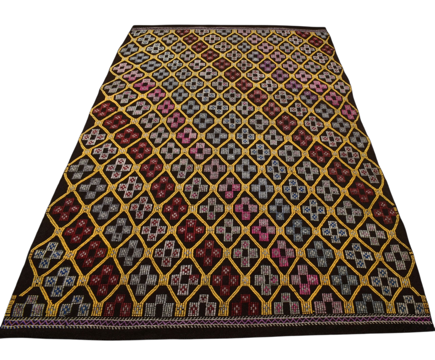 Kilim Antik El Dokuması Otantik Karapınar Yörük Yün Cecim Kilimi 0152 - Yeni - Çok Renkli