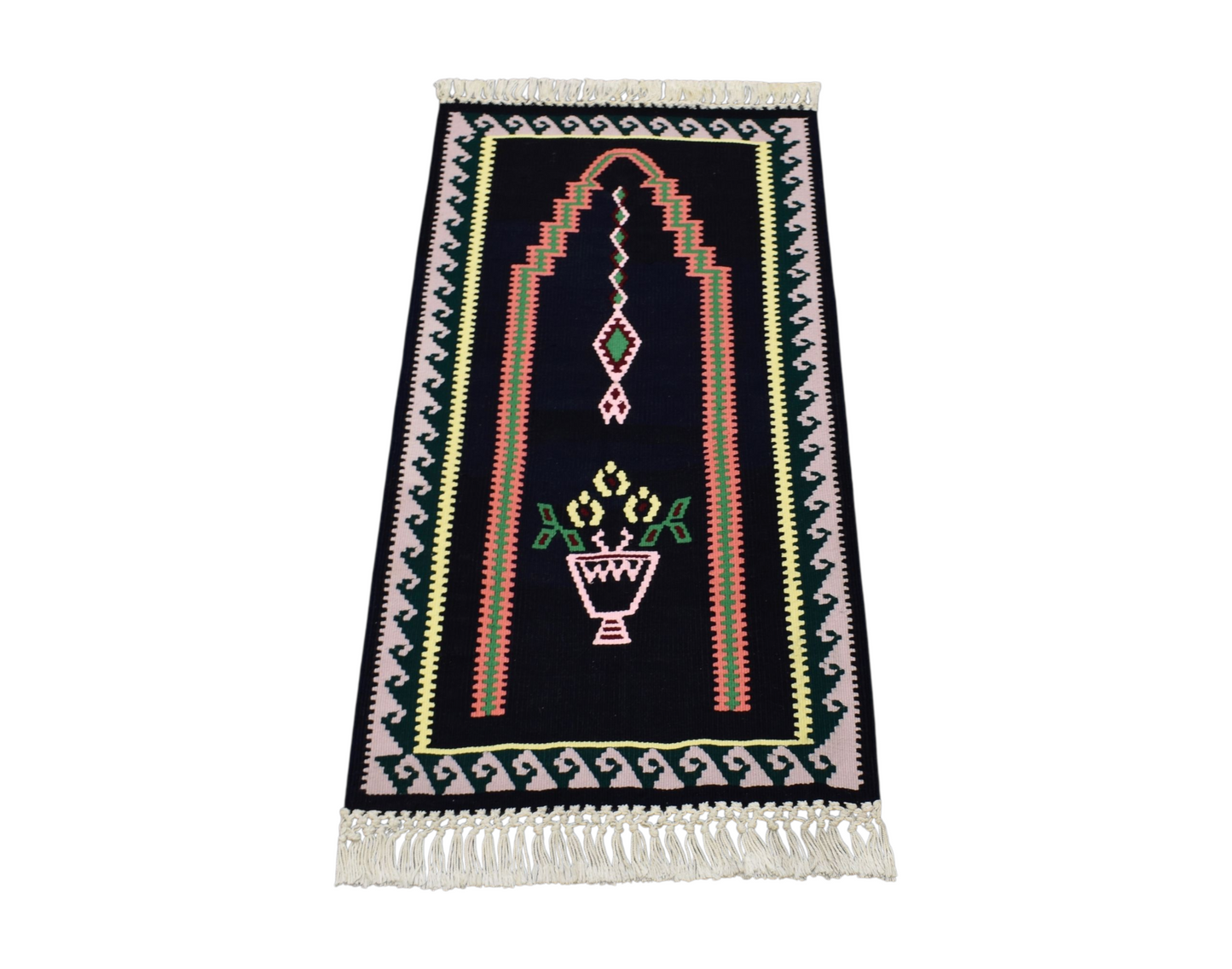 Kilim Antik El Dokuması Bayburt Seccade Mihraplı Kilimi 0158 - Yeni - Siyah
