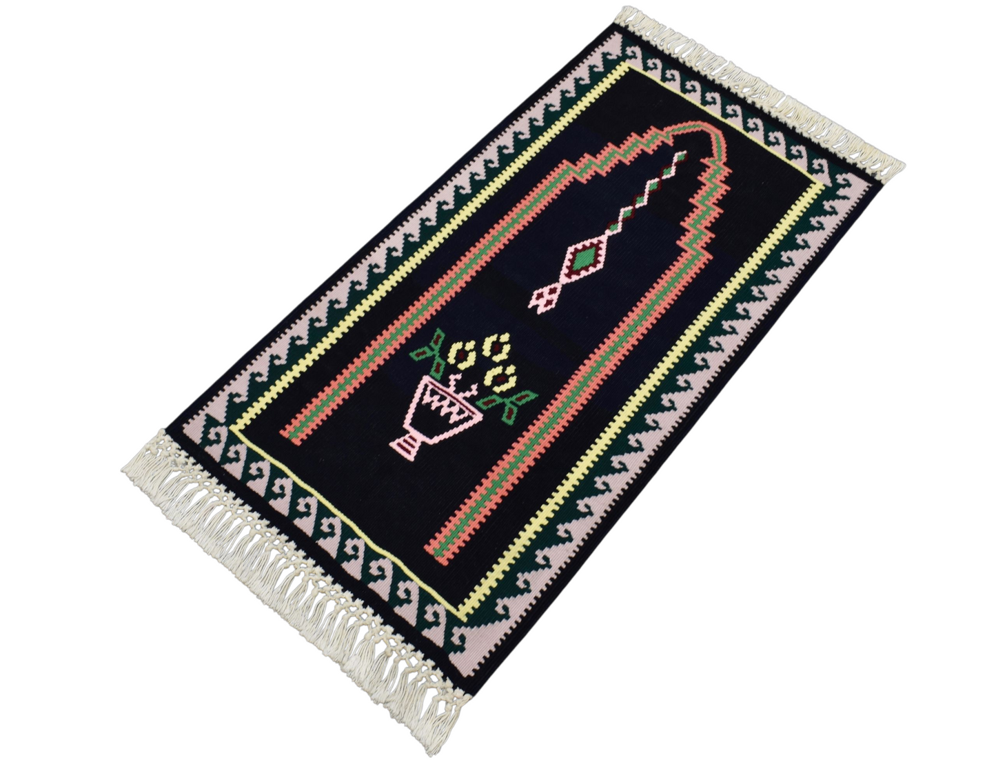 Kilim Antik El Dokuması Bayburt Seccade Mihraplı Kilimi 0158 - Yeni - Siyah