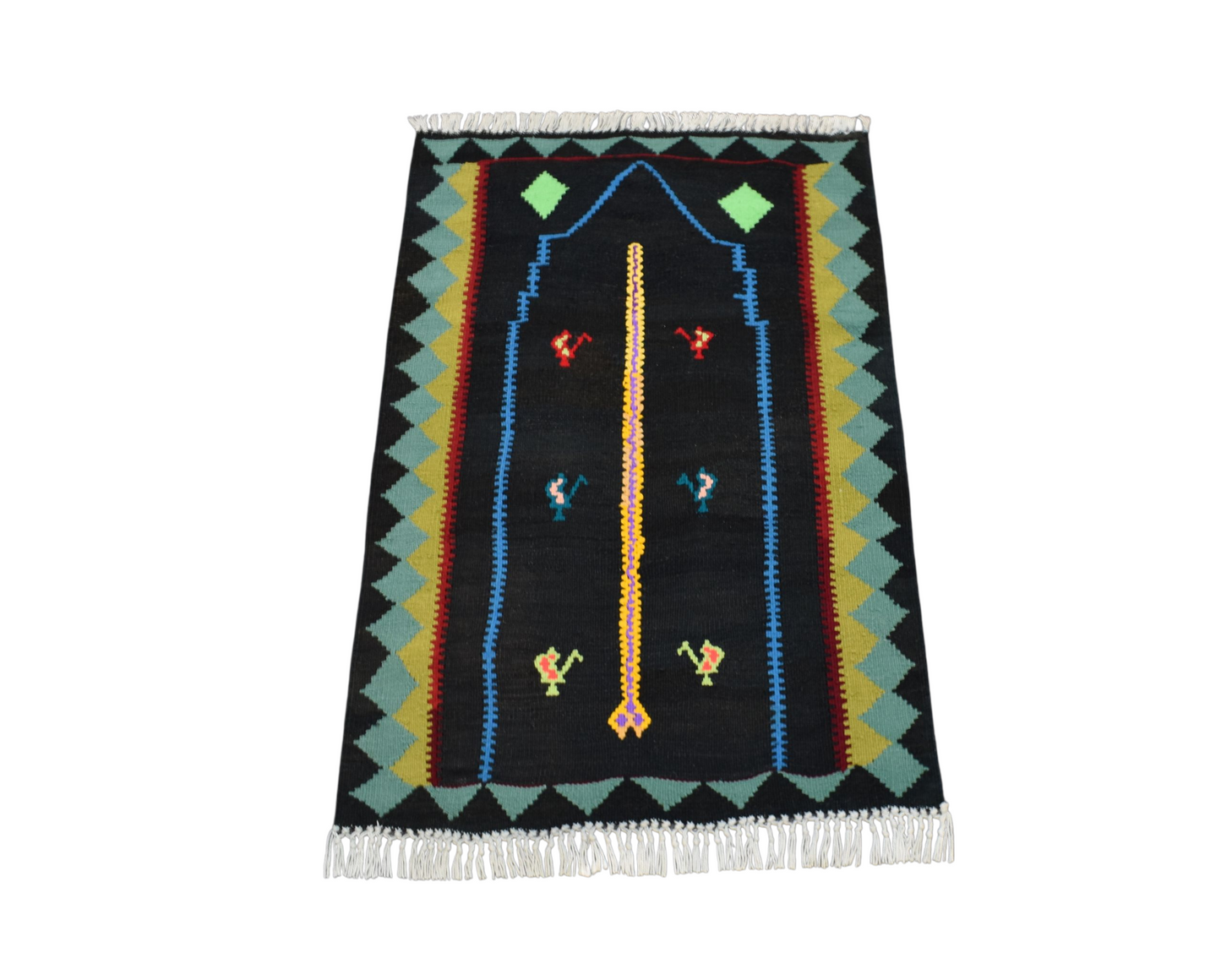 Kilim Antik El Dokuması Bayburt Seccade Mihraplı Yün Kilimi 0164 - Yeni - Siyah