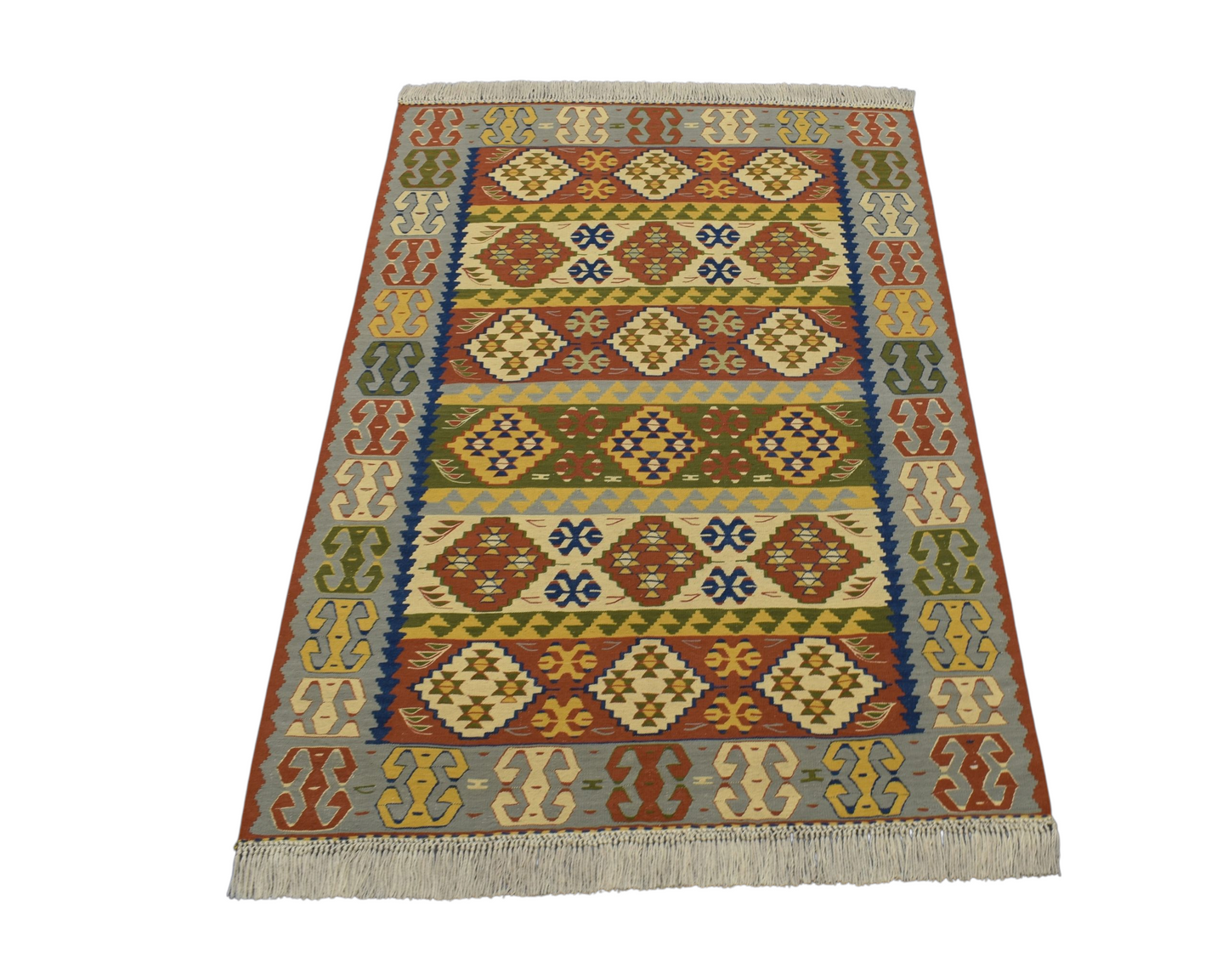 Kilim Antik El Dokuma İnce Balıkesir Yörük Yün Kilimi 0165 - Yeni - Çok Renkli