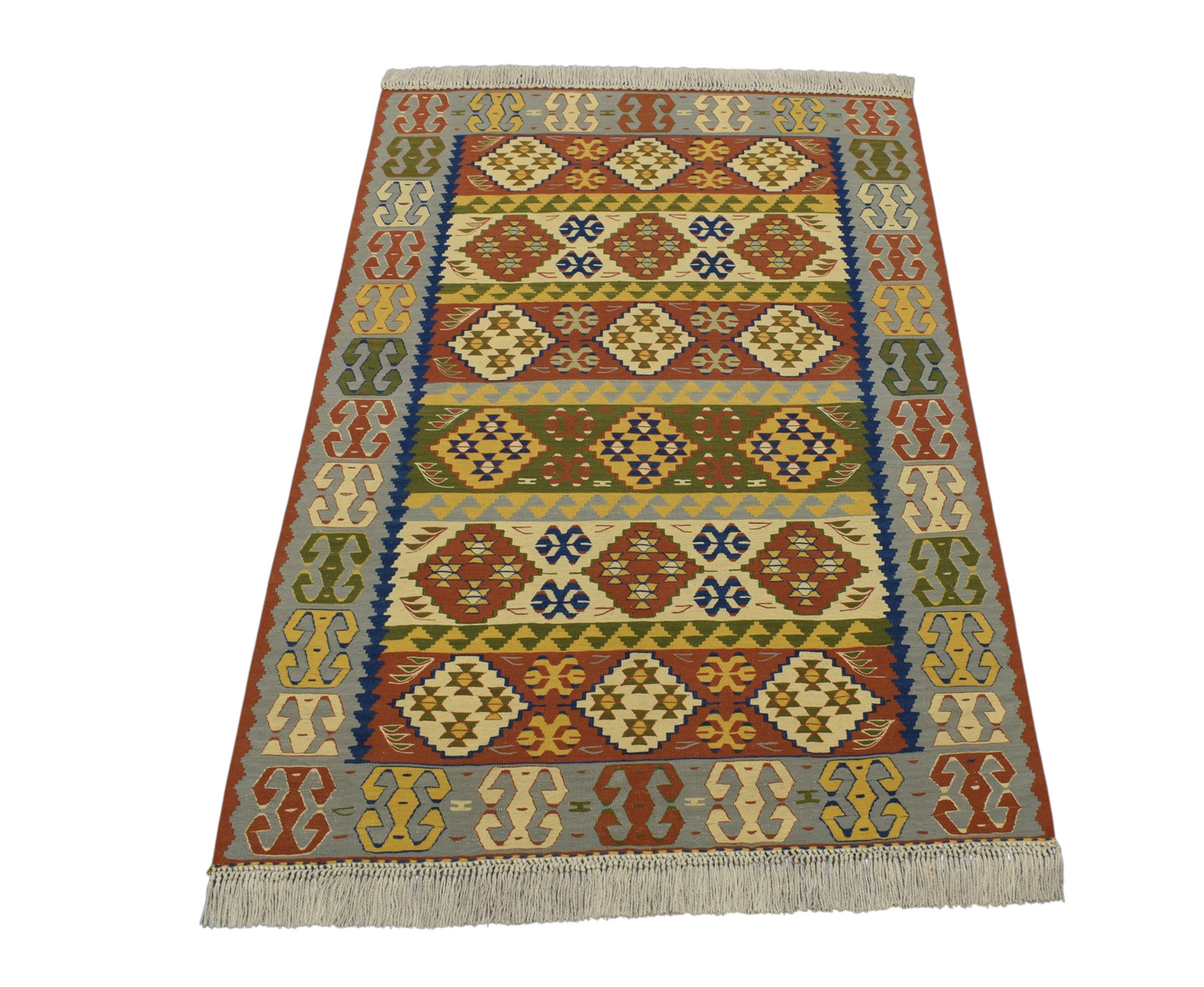 Kilim Antik El Dokuma İnce Balıkesir Yörük Yün Kilimi 0165 - Yeni - Çok Renkli