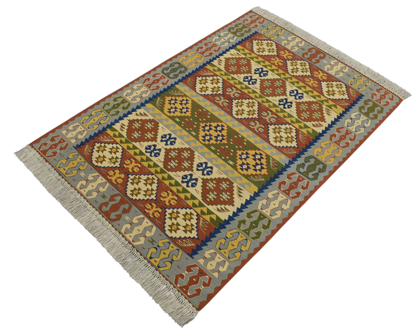 Kilim Antik El Dokuma İnce Balıkesir Yörük Yün Kilimi 0165 - Yeni - Çok Renkli