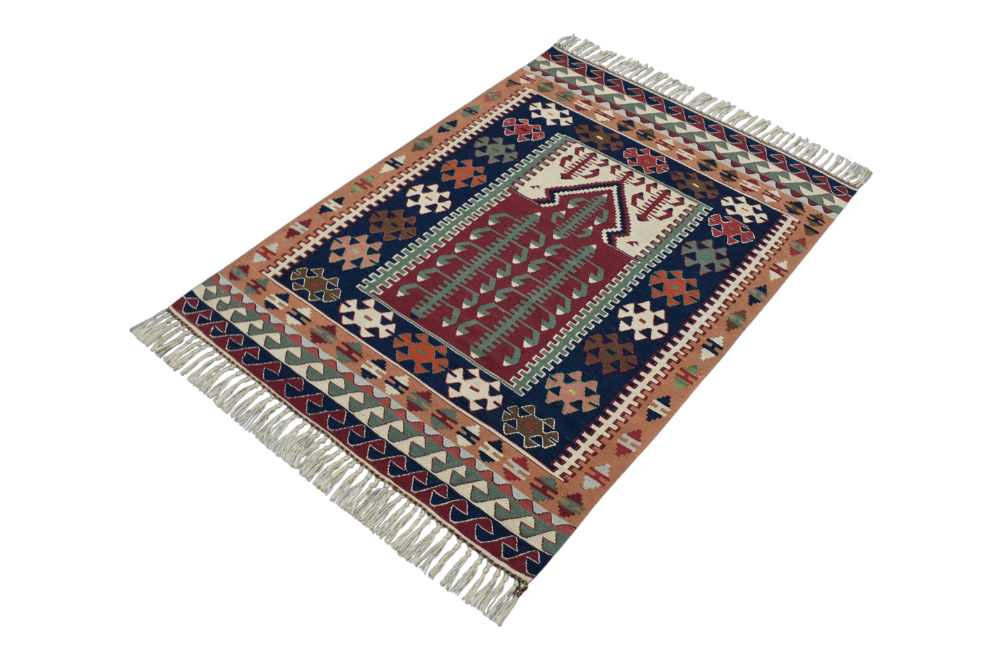 Kilim Antik El Dokuma Otantik Balıkesir Yörük Yün Kilimi 0166 - Yeni - Çok Renkli