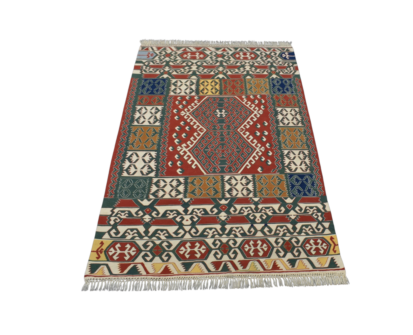 Kilim Antik El Dokuma İnce Yağcıbedir Yörük Yün Kilimi 0169 - Yeni - Çok Renkli