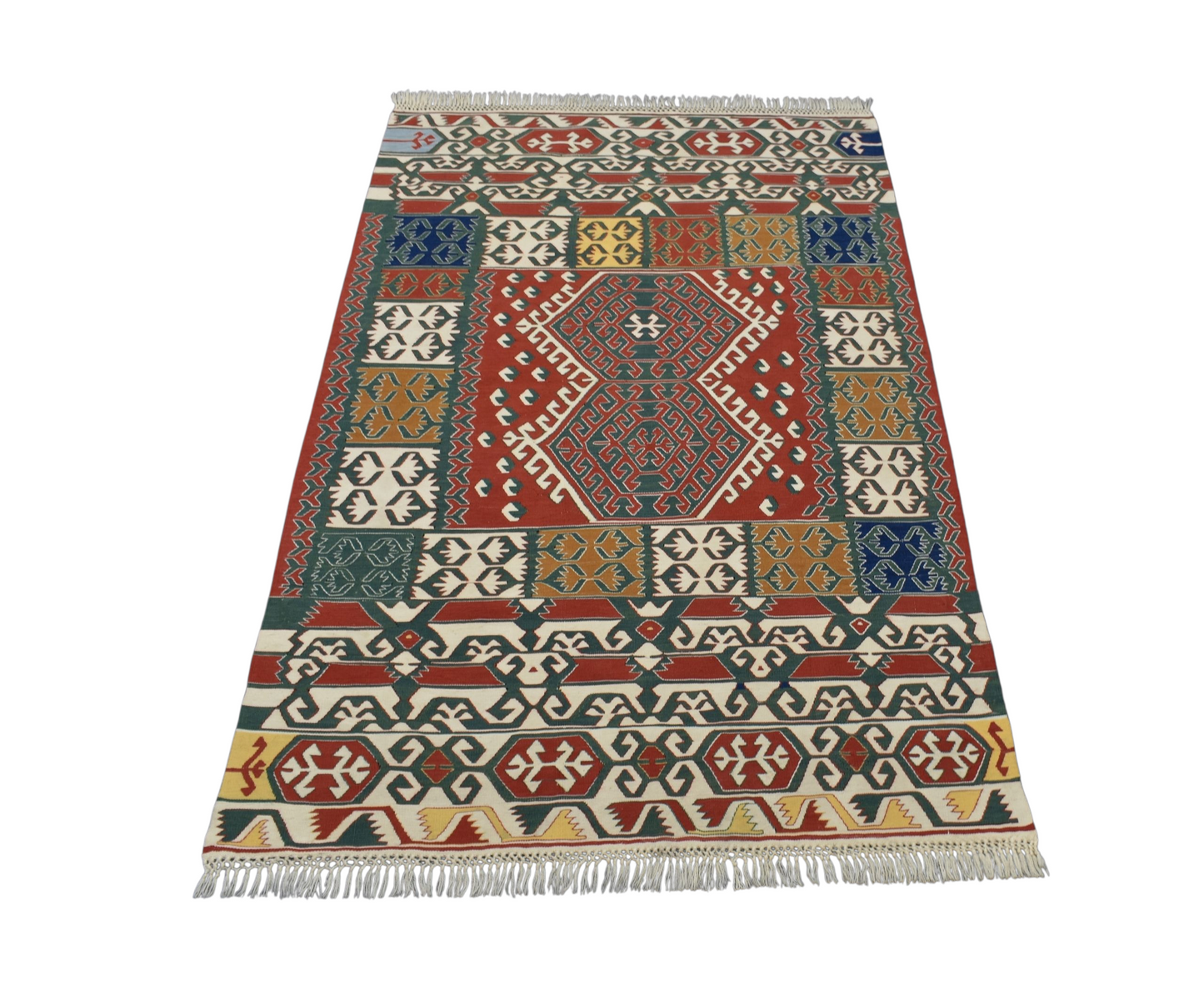 Kilim Antik El Dokuma İnce Yağcıbedir Yörük Yün Kilimi 0169 - Yeni - Çok Renkli