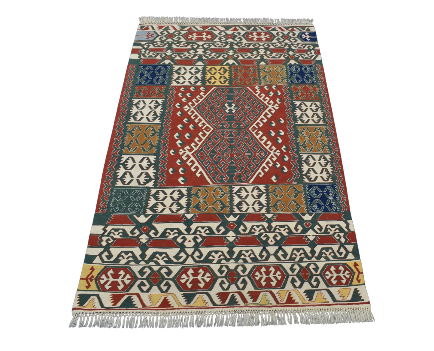 Kilim Antik El Dokuma İnce Yağcıbedir Yörük Yün Kilimi 0169 - Yeni - Çok Renkli