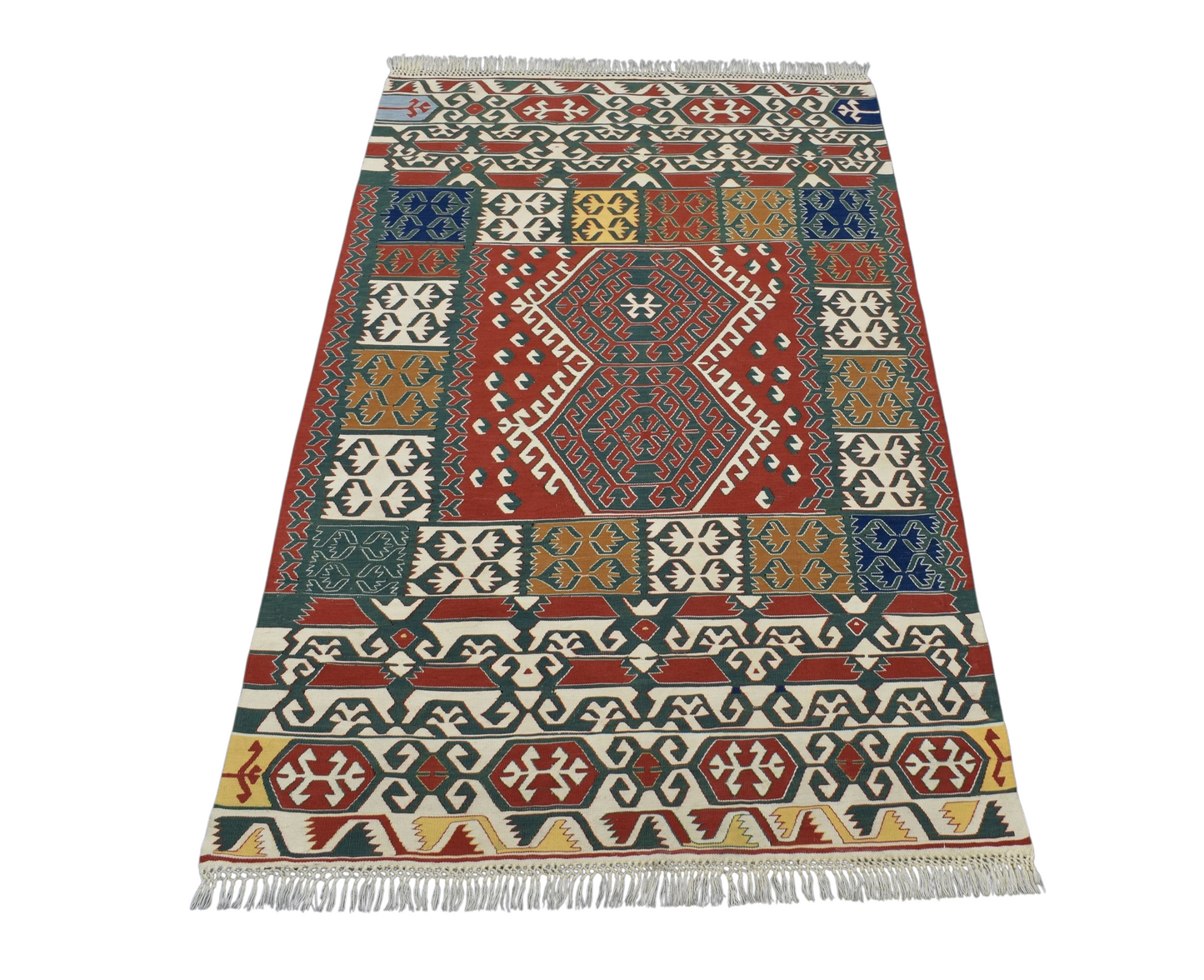 Kilim Antik El Dokuma İnce Yağcıbedir Yörük Yün Kilimi 0169 - Yeni - Çok Renkli