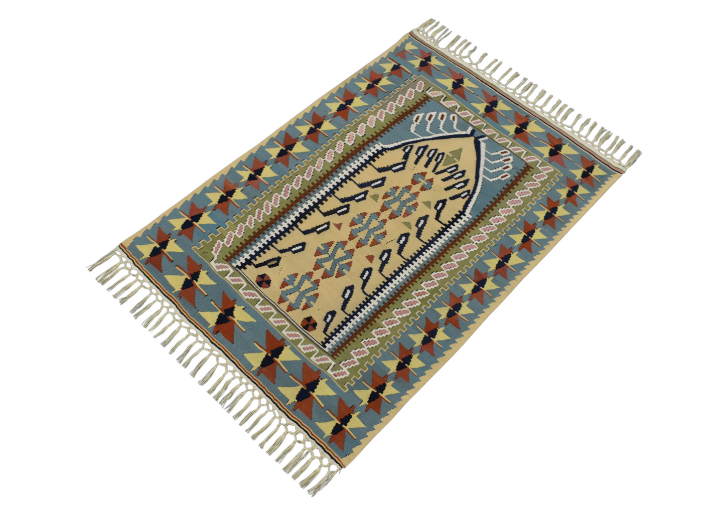 Kilim Antik El Dokuma Namazlık Seccade Kayseri Pamuklu Yün Kilimi 0170 - Yeni - Çok Renkli