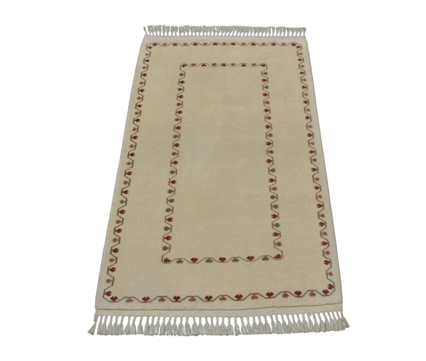 Kilim Antik El Dokuma Modern Tek Renk Milas Yün Halı 0385 - Yeni - Bej