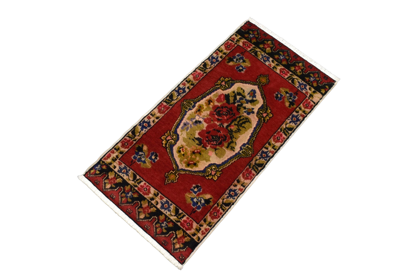 Kilim Antik El Dokuma Karacahisar Güllü Çiçekli Yün Halı 0386 - Yeni - Çok Renkli