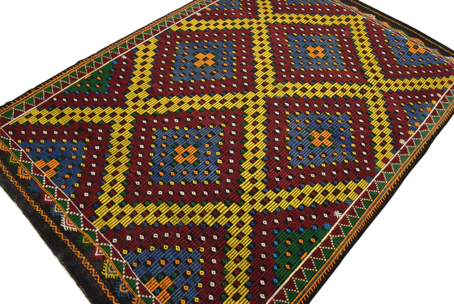 Kilim Antik El Dokuması Bergama Yörük Yün Cecim Kilim 0474 - Yeni - Çok Renkli