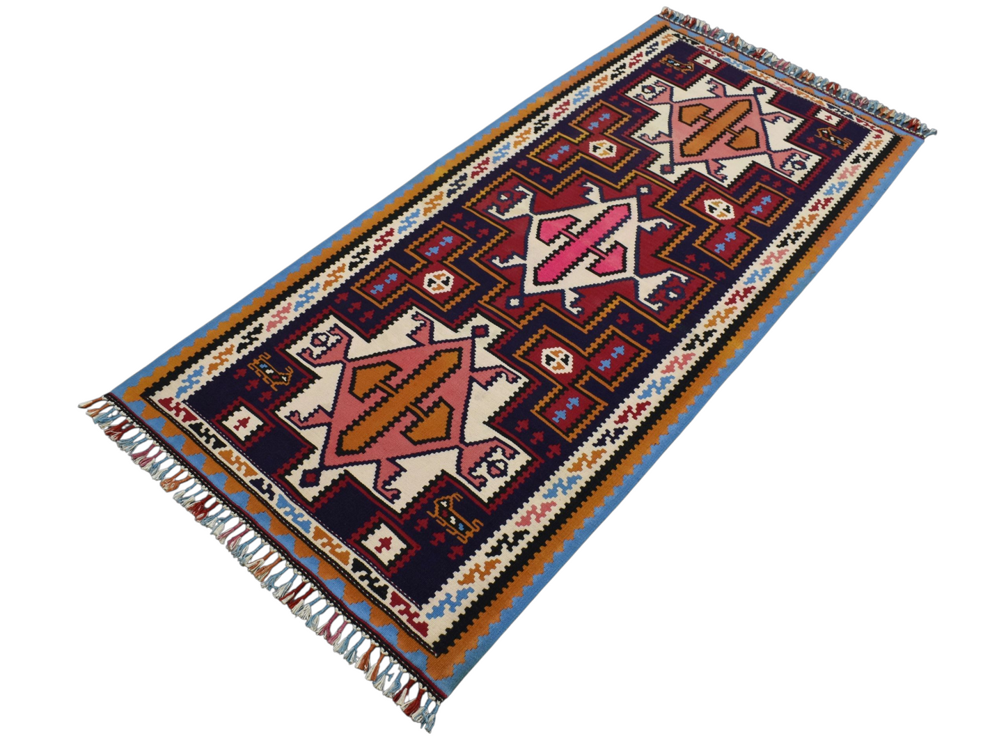 Kilim Antik El Dokuma İran Şiraz Yün Kilim 0492 - Yeni - Çok Renkli
