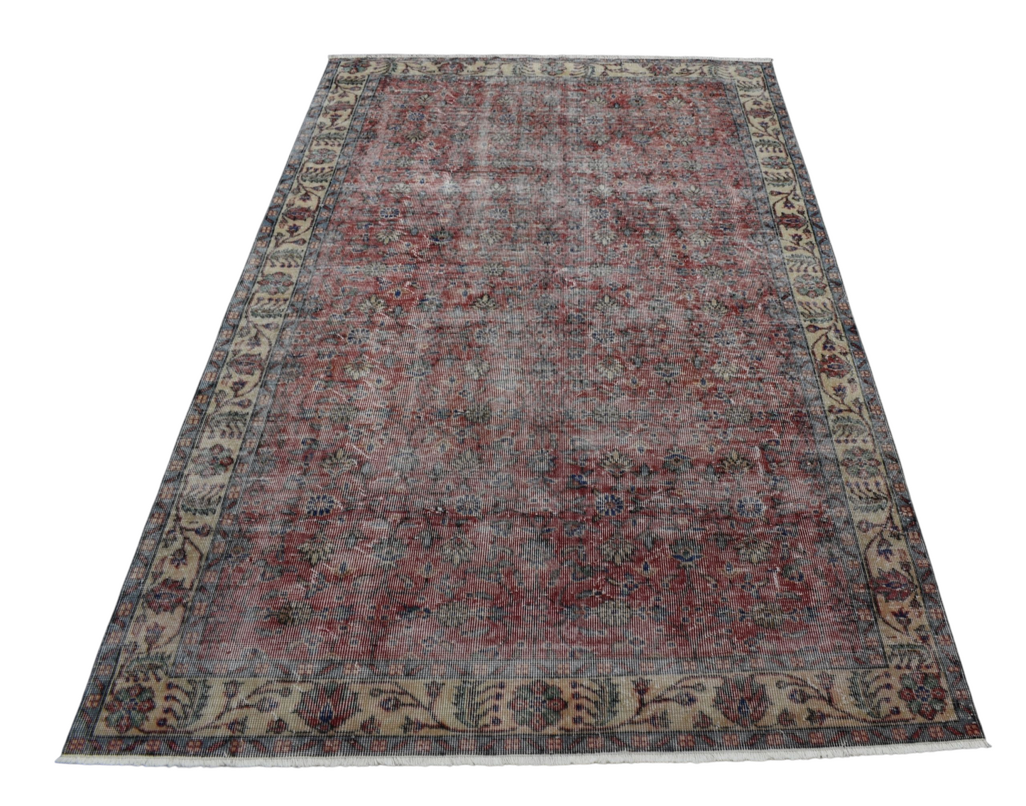 Kilim Antik El Dokuma 5m2 Çiçekli Eskitme Yün Salon Halısı 0596 - Vintage - Kırmızı
