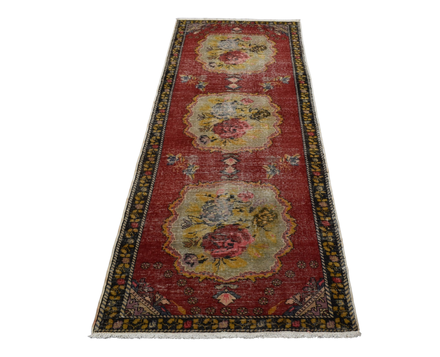 Kilim Antik El Dokuma Güllü Çiçekli Yolluk Yün Halı 0602 - Vintage - Çok Renkli