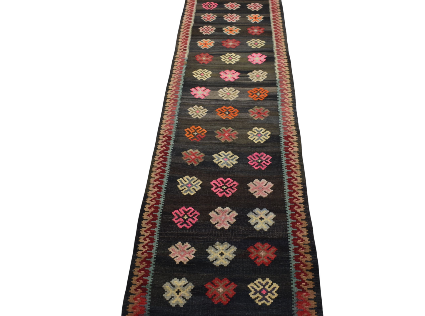 Kilim Antik El Dokuma Çiçekli Kirman Karabağ Yolluk Yün Kilim 0605 - Yeni - Çok Renkli
