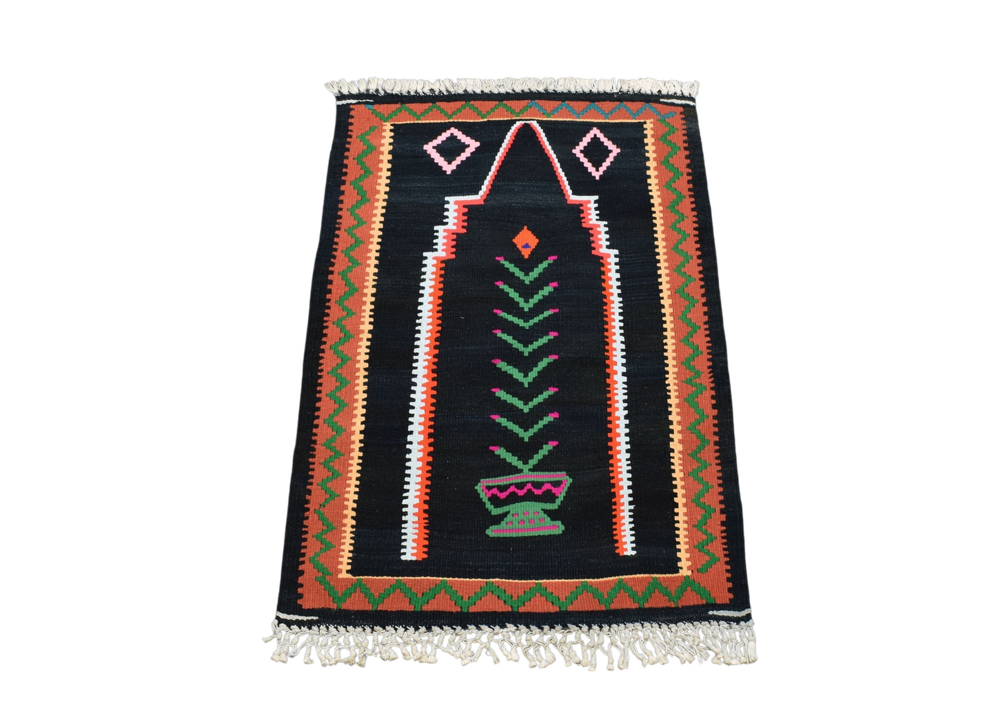 Kilim Antik El Dokuması Bayburt Seccade Mihraplı Kilim 0621 - Yeni - Siyah