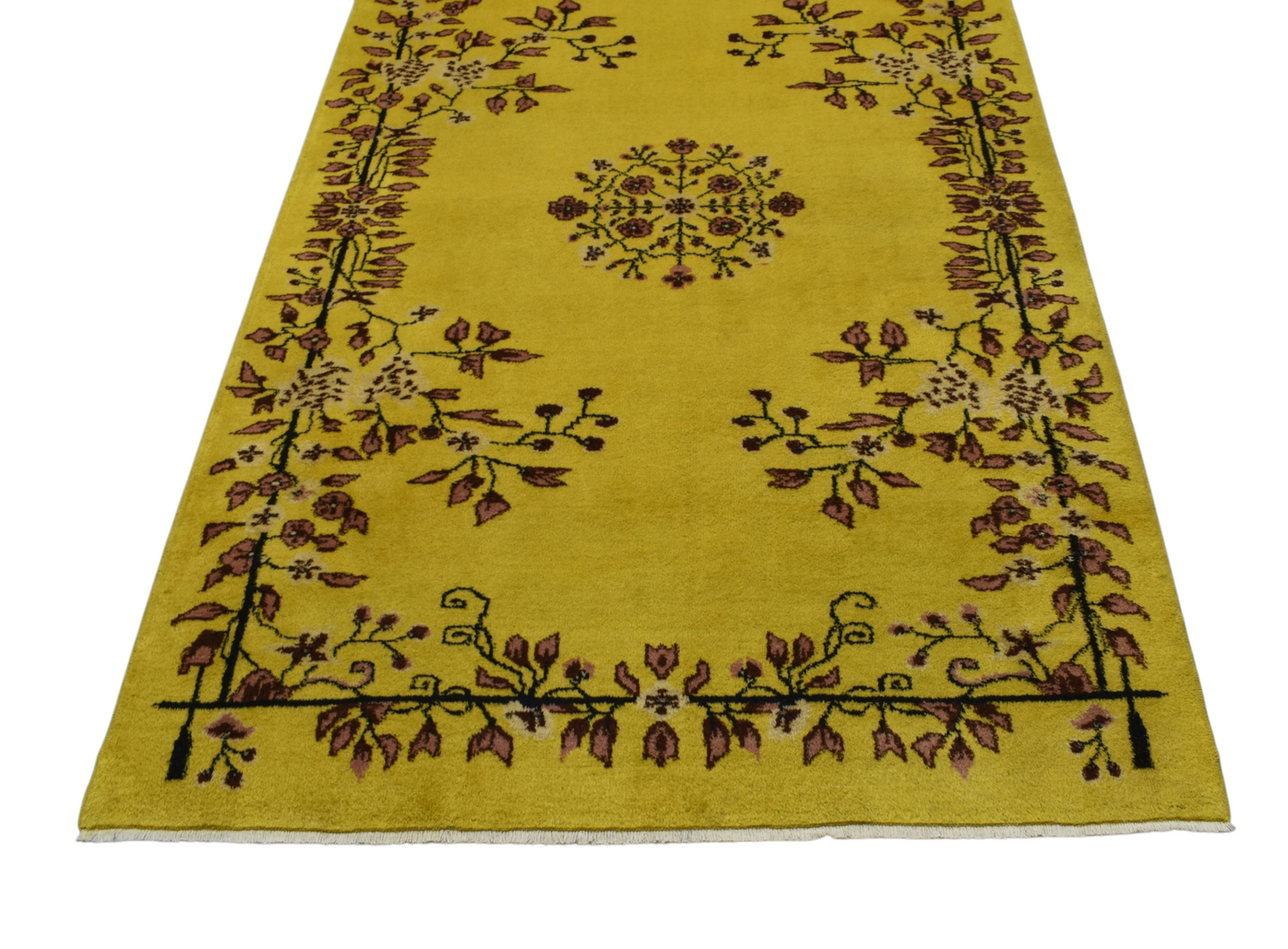 Kilim Antik El Dokuma Çiçekli Göbekli Yün Halı 0629 - Yeni - Sarı