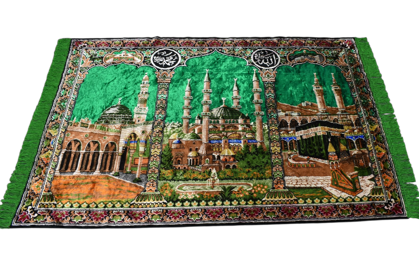 Kilim Antik Manzara Kutsal Belde Tasvirli Yeşil Duvar Halısı 0654 - Yeni - Çok Renkli