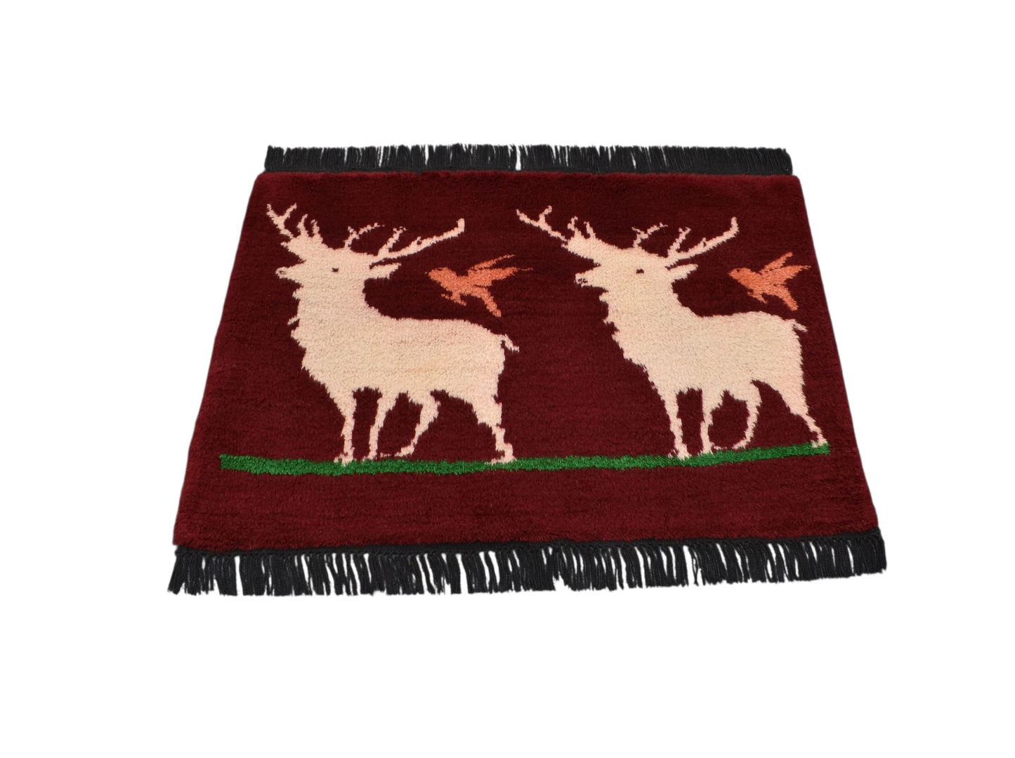 Kilim Antik El Dokuma Geyikli Kuşlu Yün Tülü Duvar Halısı 0661 - Yeni - Çok Renkli