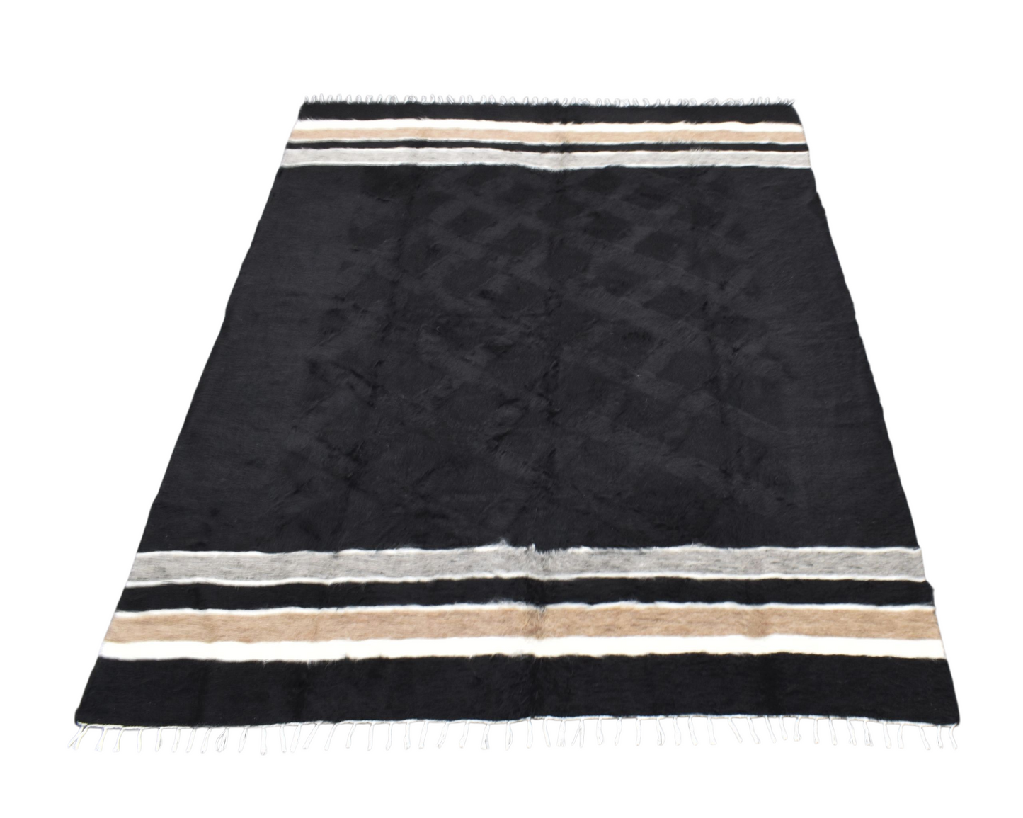 Kilim Antik El Dokuma Çift Kişilik Tiftik Yün Siirt Battaniyesi Kilim 0738 - Yeni - Siyah