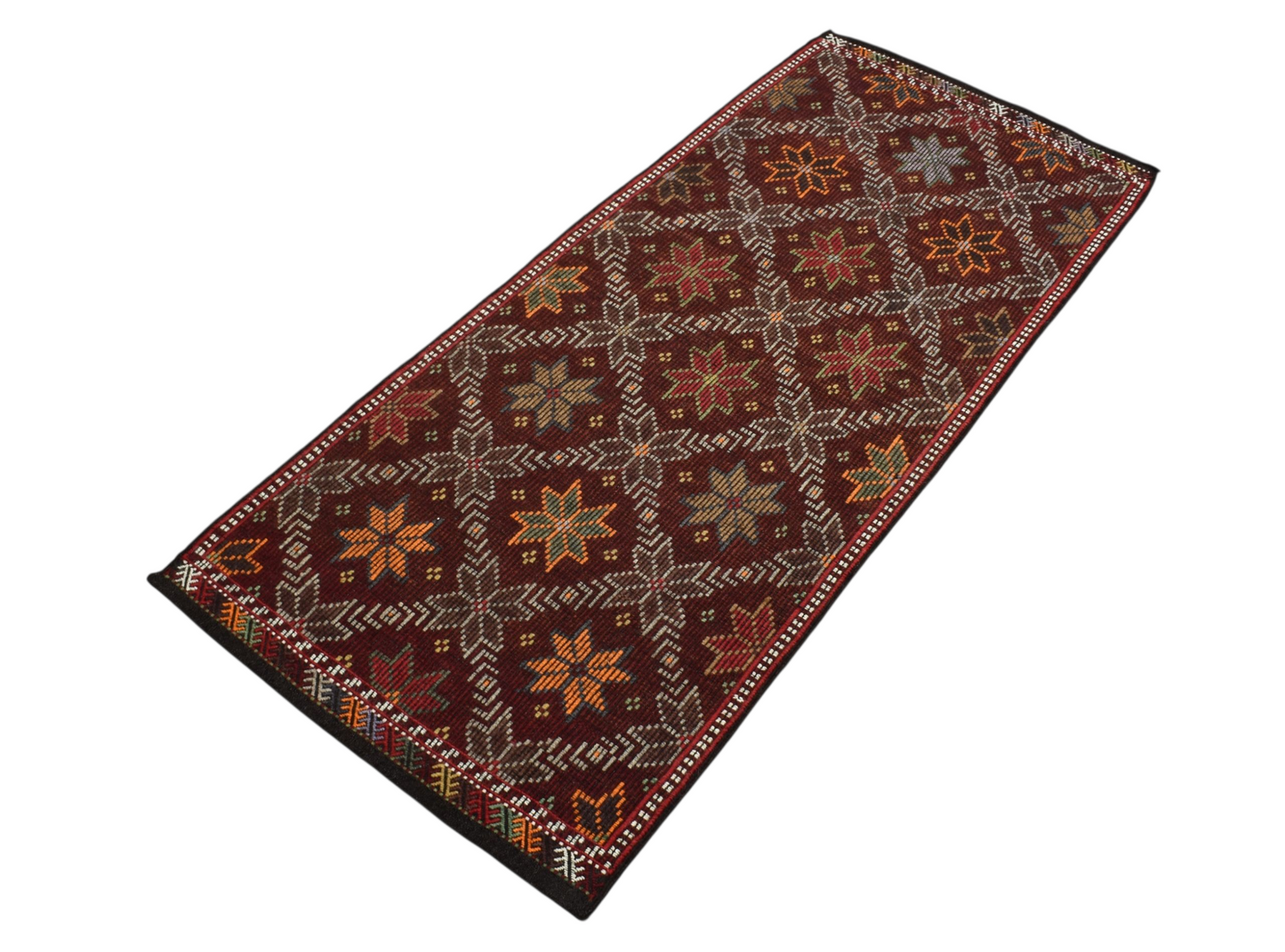 Kilim Antik El Dokuması Çiçekli Karapınar Yörük Yün Cecim Kilim 0747 - Yeni - Çok Renkli