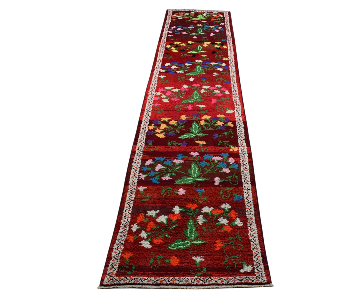 Kilim Antik El Dokuma Çiçekli Herki Yolluk Bukleli Pamuklu Yün Halı 0790 - Yeni - Kırmızı