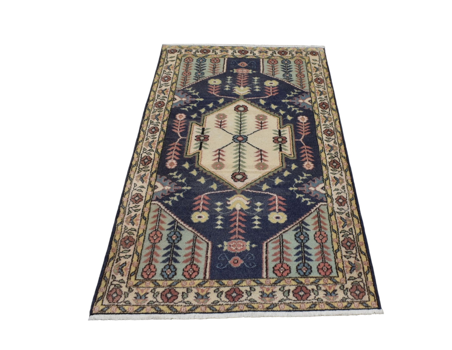 Kilim Antik El Dokuma Pastel Sümerbank Burdur Yün Salon Halısı 0806 - Yeni - Lacivert