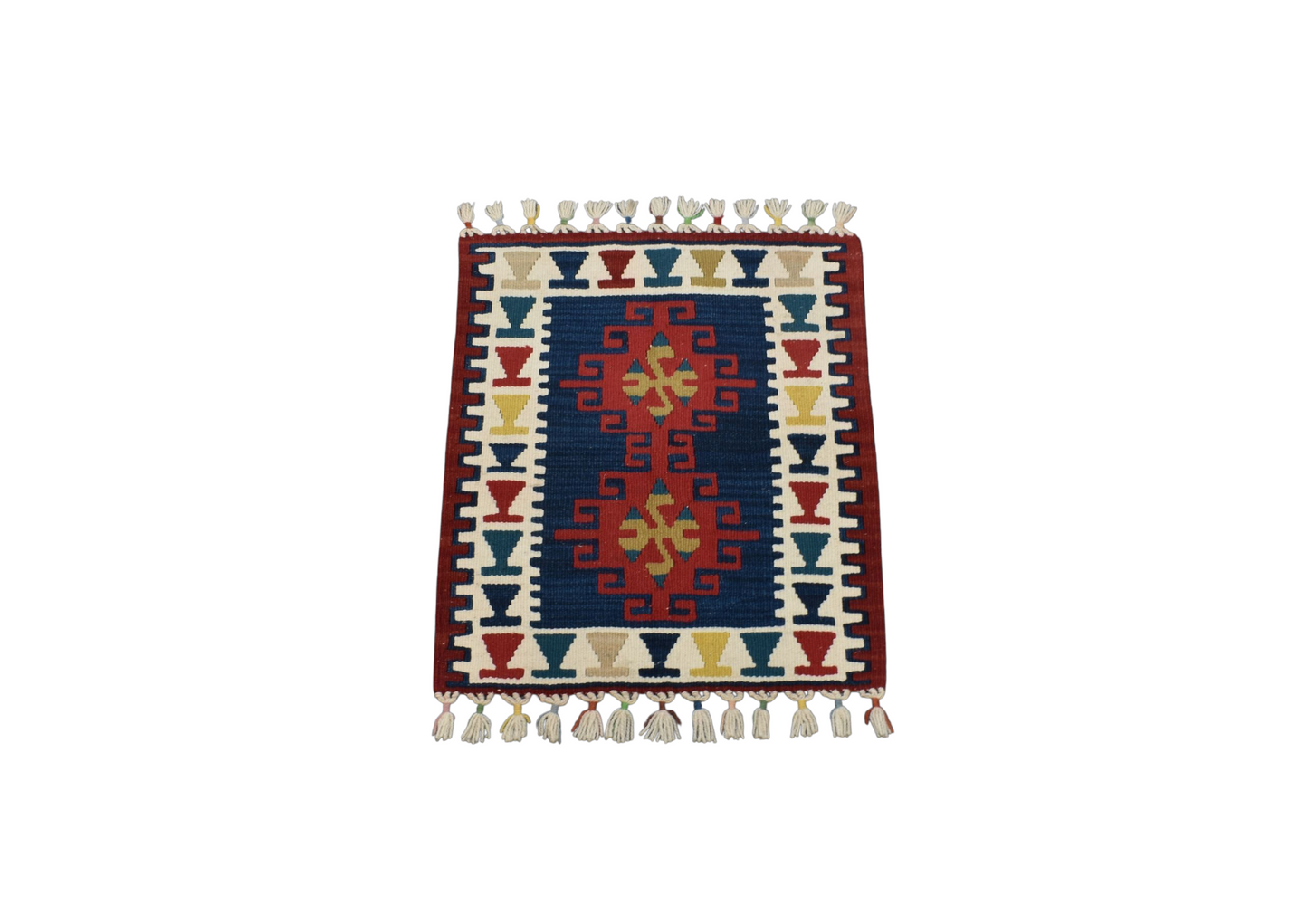Kilim Antik El Dokuma Kare Köşe Sandalye Minderi Kayseri Yün Kilim 0807 - Yeni - Çok Renkli