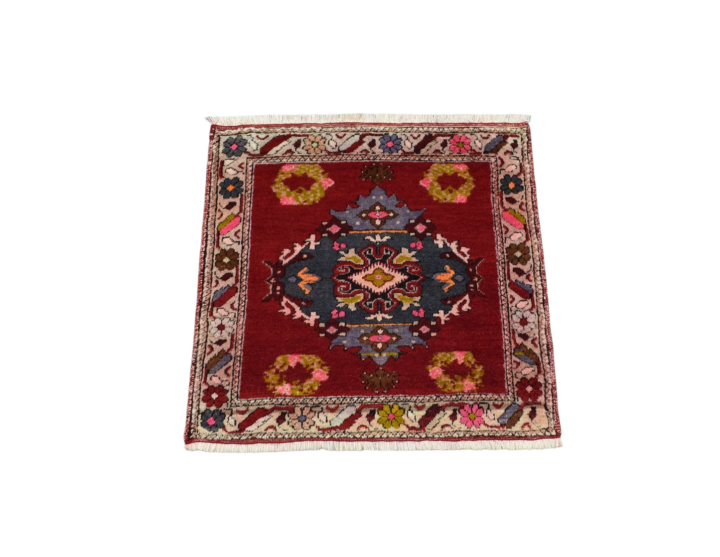 Kilim Antik El Dokuma Mucur Kırşehir Köşe Kare Yün Halı 0821 - Antika - Çok Renkli