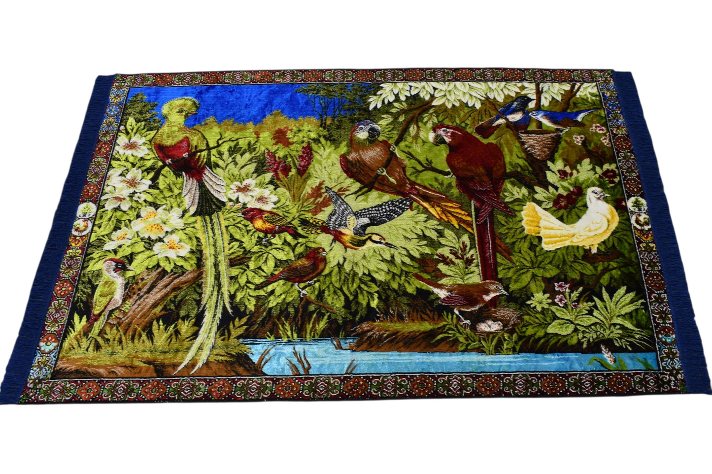 Kilim Antik Orman Tasvirli Papağan Kuş Temalı Duvar Halısı 0829 - Yeni - Çok Renkli