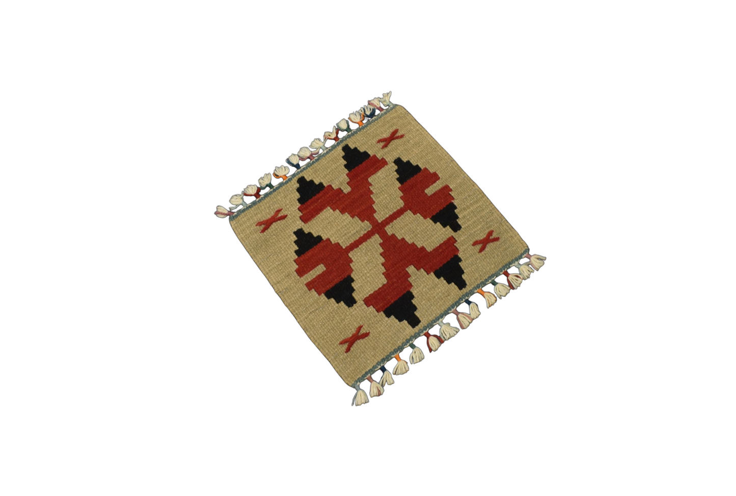 Kilim Antik El Dokuma Kare Köşe Sandalye Minderi Pınarbaşı Kayseri Yün Kilim 0856 - Yeni - Çok Renkli