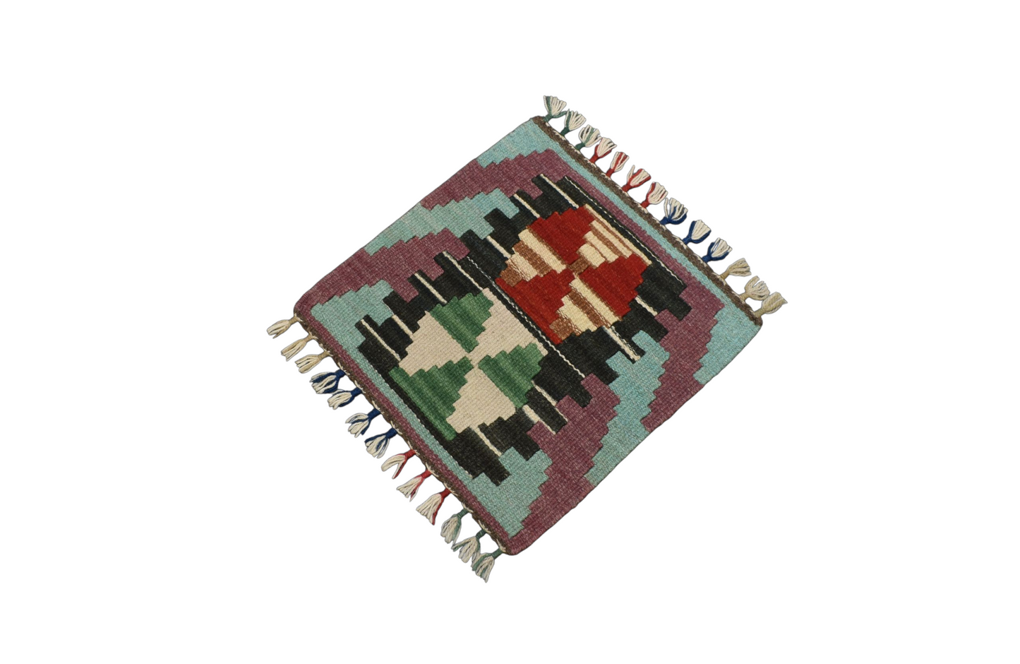 Kilim Antik El Dokuma Kare Köşe Kayseri Yün Kilim Koltuk Sandalye Minderi 0873 - Yeni - Çok Renkli