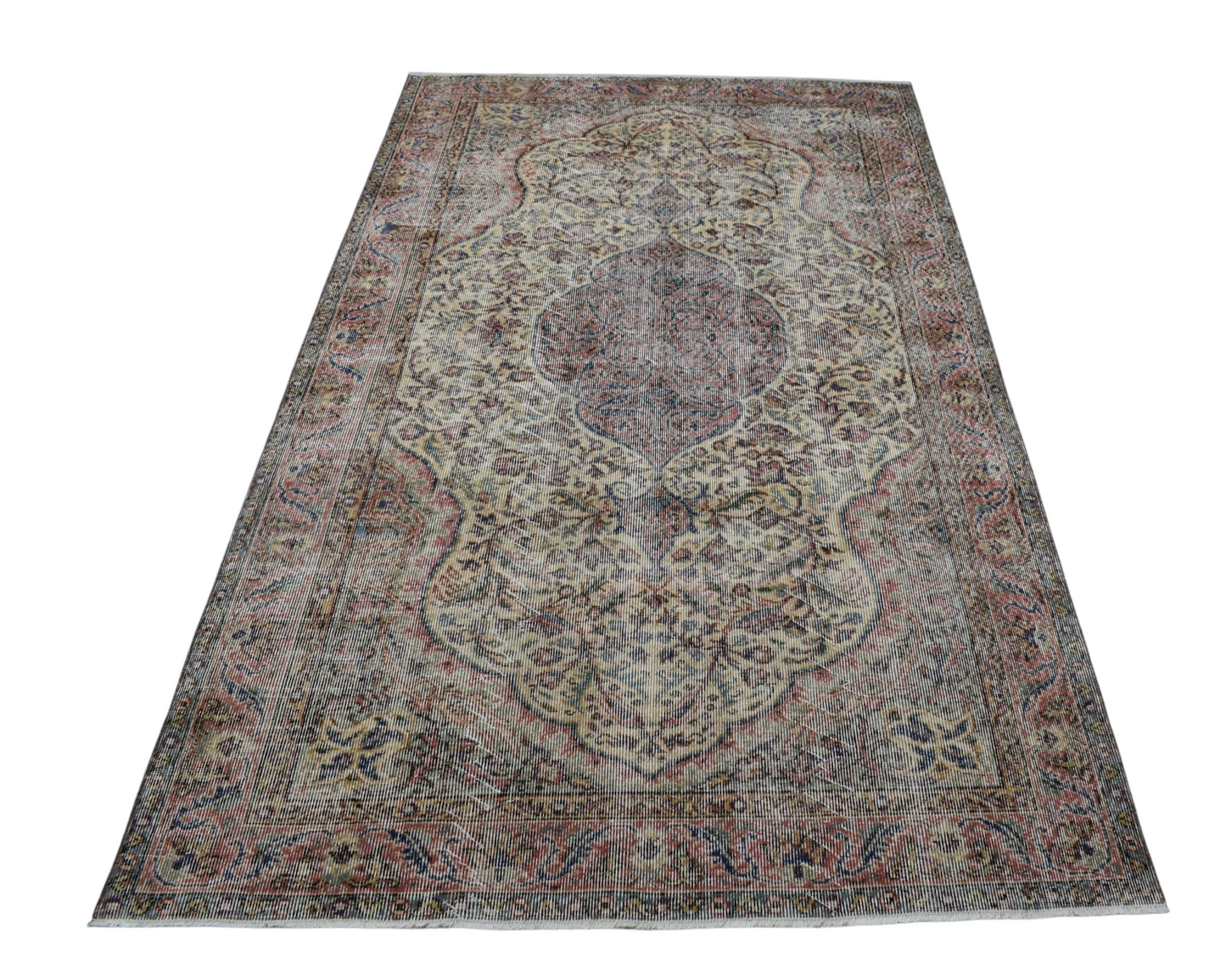 Kilim Antik El Dokuma Dekoratif Göbekli Eskitme Yün Halı 0878 - Vintage - Çok Renkli