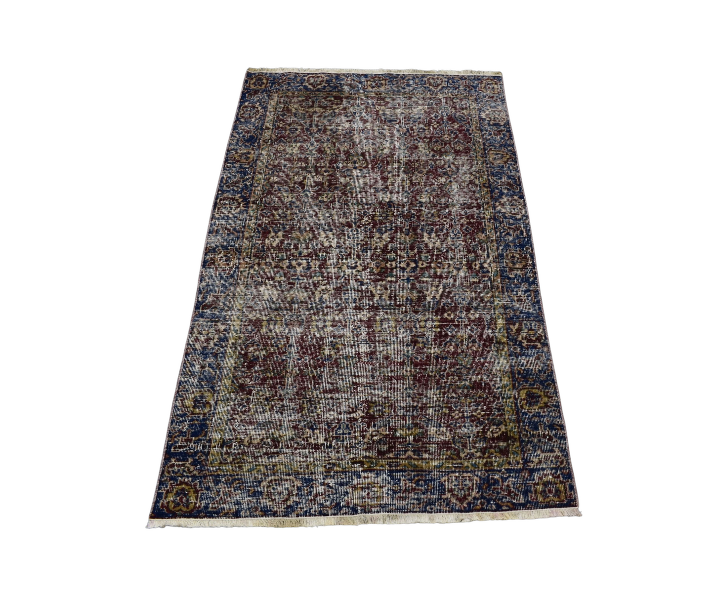Kilim Antik El Dokuma İnce Çiçekli Yün Halı 0895 - Vintage - Bordo
