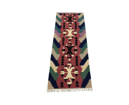 Kilim Antik El Dokuma Yün Mini Yolluk Pınarbaşı Kayseri Kilimi 0108 - Yeni - Çok Renkli