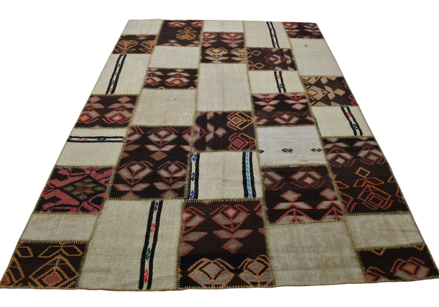 Kilim Antik El Dokuma 7.5m2 Yün Kendirli Patchwork Kırkyama Anadolu Kilimi 0113 - Yeni - Çok Renkli