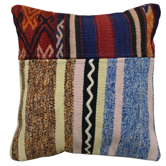 Kilim Antik El Dokuma Patchwork Kırkyama Dekoratif Kilim Kırlent Yastık Kılıfı 1152 - Yeni - Çok Renkli