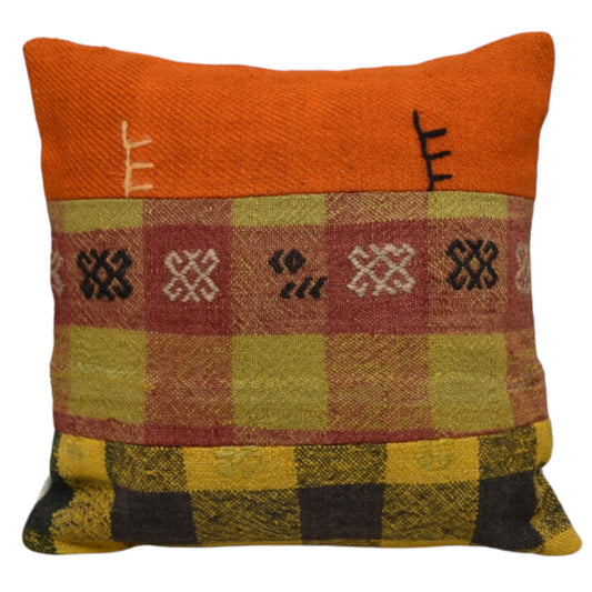Kilim Antik El Dokuma Patchwork Kırkyama Dekoratif Kilim Kırlent Yastık Kılıfı 1196 - Yeni - Çok Renkli