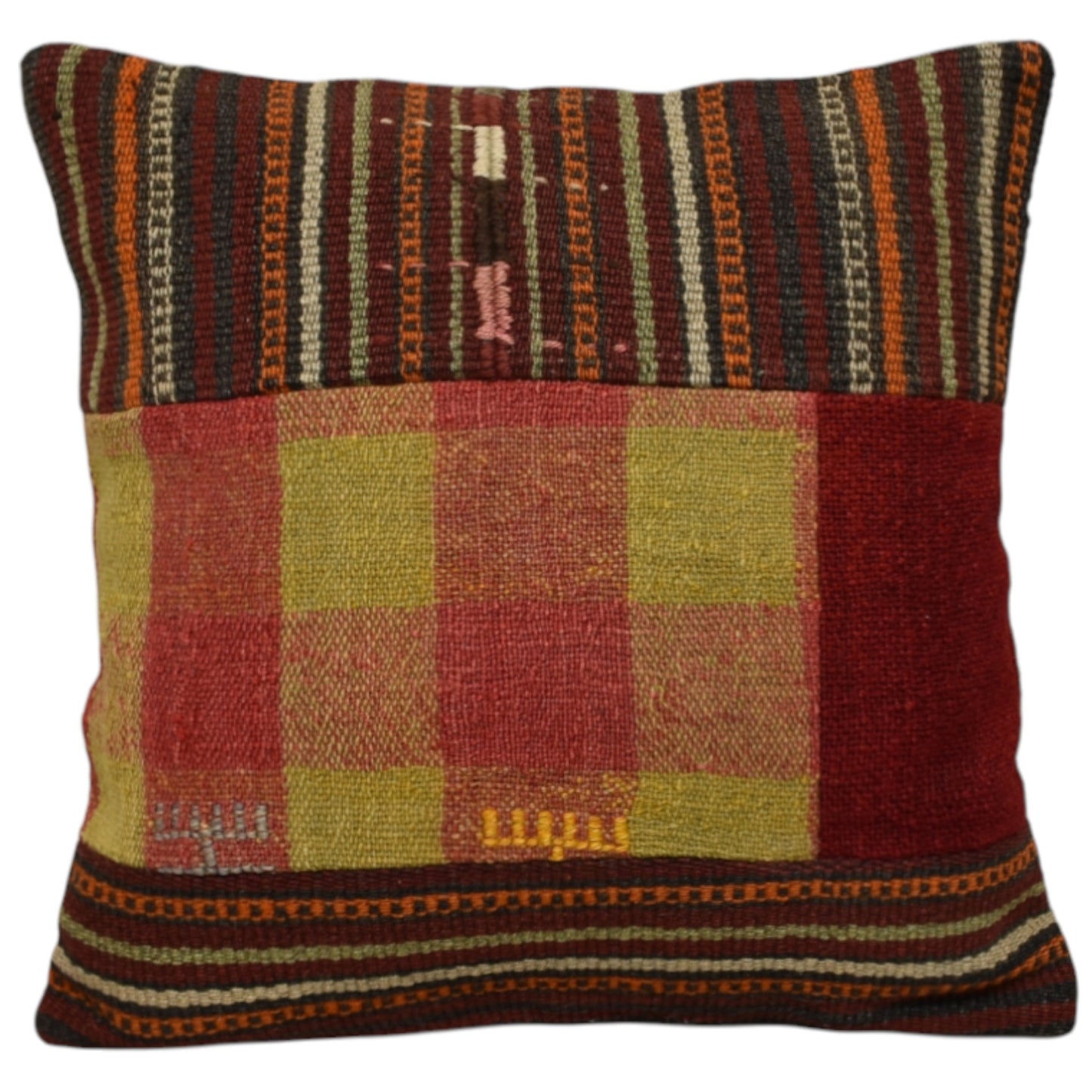 Kilim Antik El Dokuma Patchwork Kırkyama Dekoratif Kilim Kırlent Yastık Kılıfı 1209 - Yeni - Çok Renkli