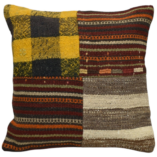 Kilim Antik El Dokuma Patchwork Kırkyama Dekoratif Kilim Kırlent Yastık Kılıfı 1261 - Yeni - Çok Renkli