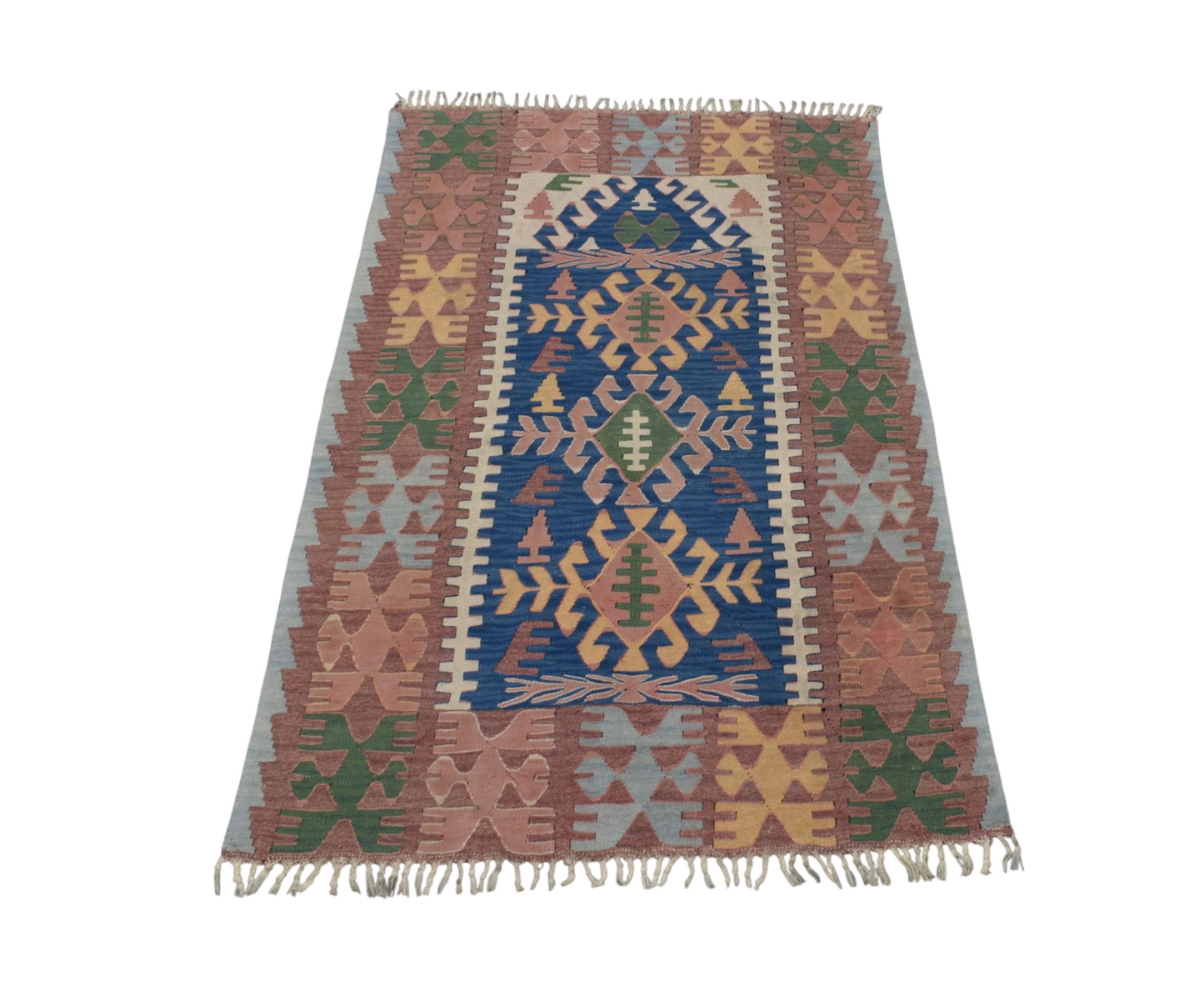 Kilim Antik El Dokuma Yün Balıkesir Kilimi 0128 - Vintage - Çok Renkli