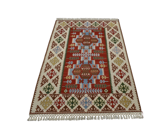 Kilim Antik El Dokuma Yün Balıkesir Bergama Yüncü Yörük Kilimi 0142 - Yeni - Çok Renkli
