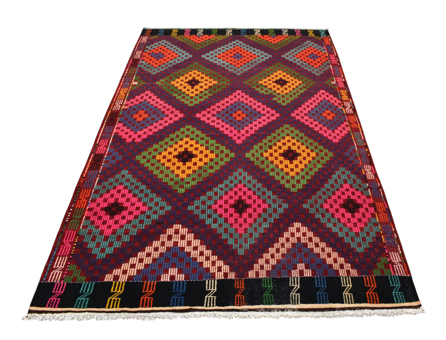 Kilim Antik El Dokuması Otantik Bergama İzmir Yörük Yün Cecim Kilimi 0144 - Yeni - Çok Renkli